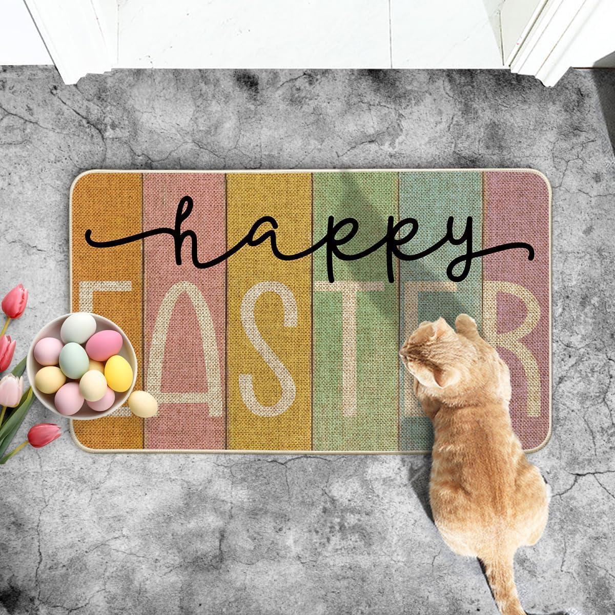 imageArtoid Mode Stripes Happy Easter Doormat Spring Home Decor LowProfile Switch Rug Door Mat Floor Mat for Indoor Outdoor 17x29 Inch