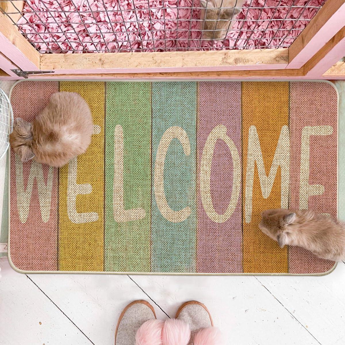 imageArtoid Mode Stripes Welcome Easter Doormat Seasonal Spring Home Decor LowProfile Switch Rug Door Mat Floor Mat for Indoor Outdoor 17x29 Inch