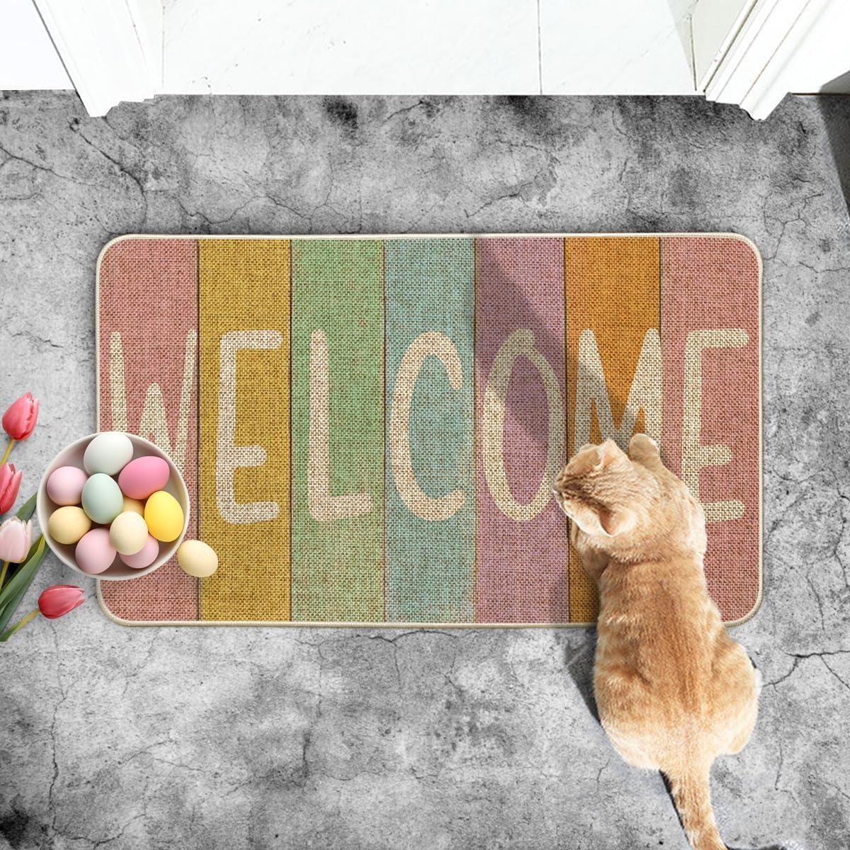 imageArtoid Mode Stripes Welcome Easter Doormat Seasonal Spring Home Decor LowProfile Switch Rug Door Mat Floor Mat for Indoor Outdoor 17x29 Inch