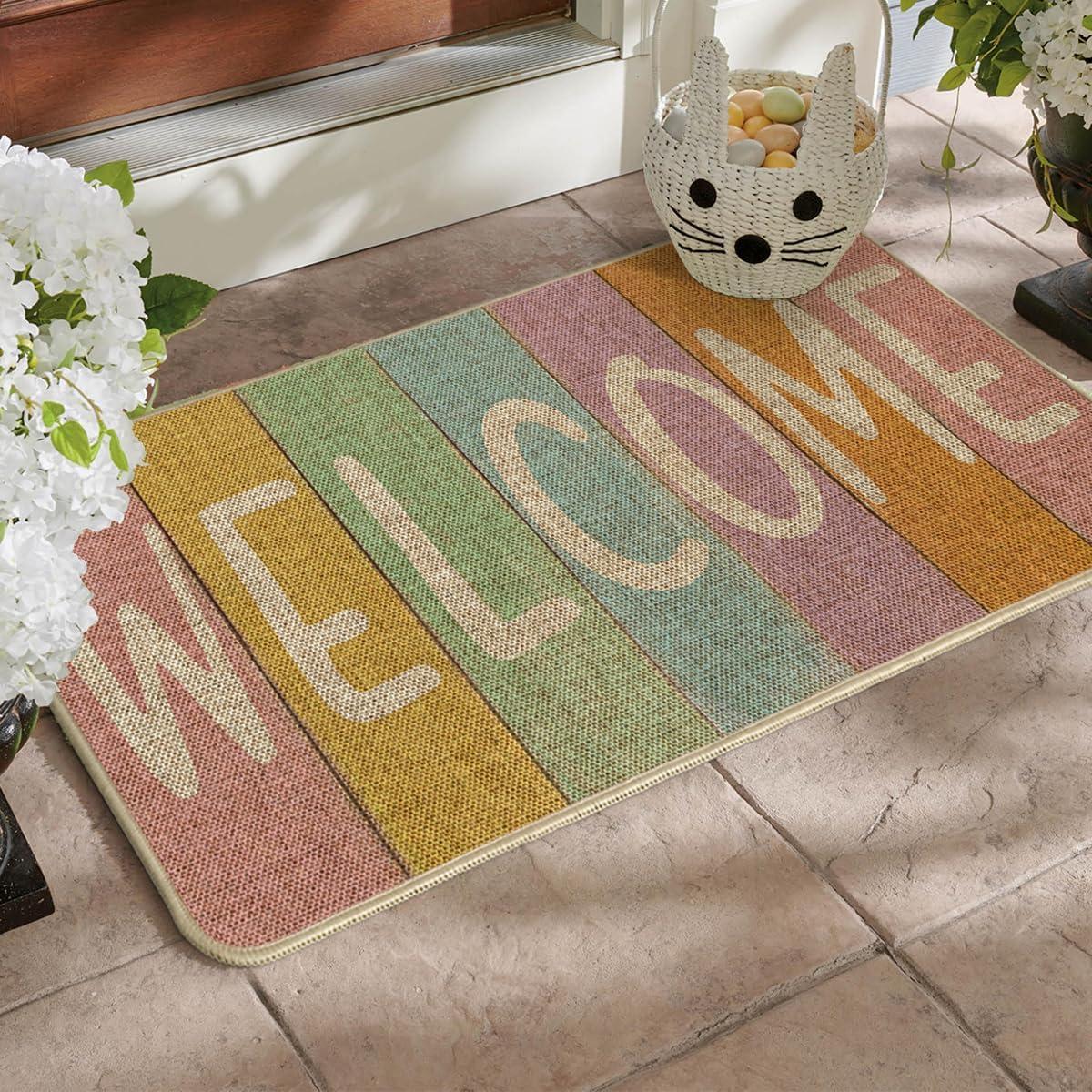 imageArtoid Mode Stripes Welcome Easter Doormat Seasonal Spring Home Decor LowProfile Switch Rug Door Mat Floor Mat for Indoor Outdoor 17x29 Inch