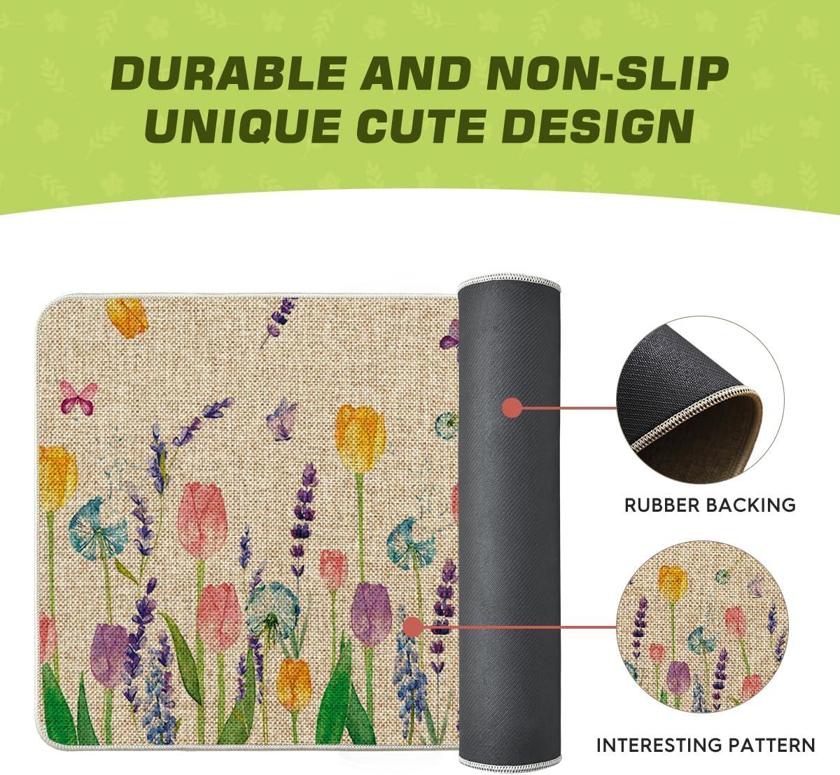 imageArtoid Mode Tulip Lavender Spring Decorative Doormat Seasonal Flower Summer Holiday LowProfile Rug Switch Mat for Indoor Outdoor 17x29 InchBeige