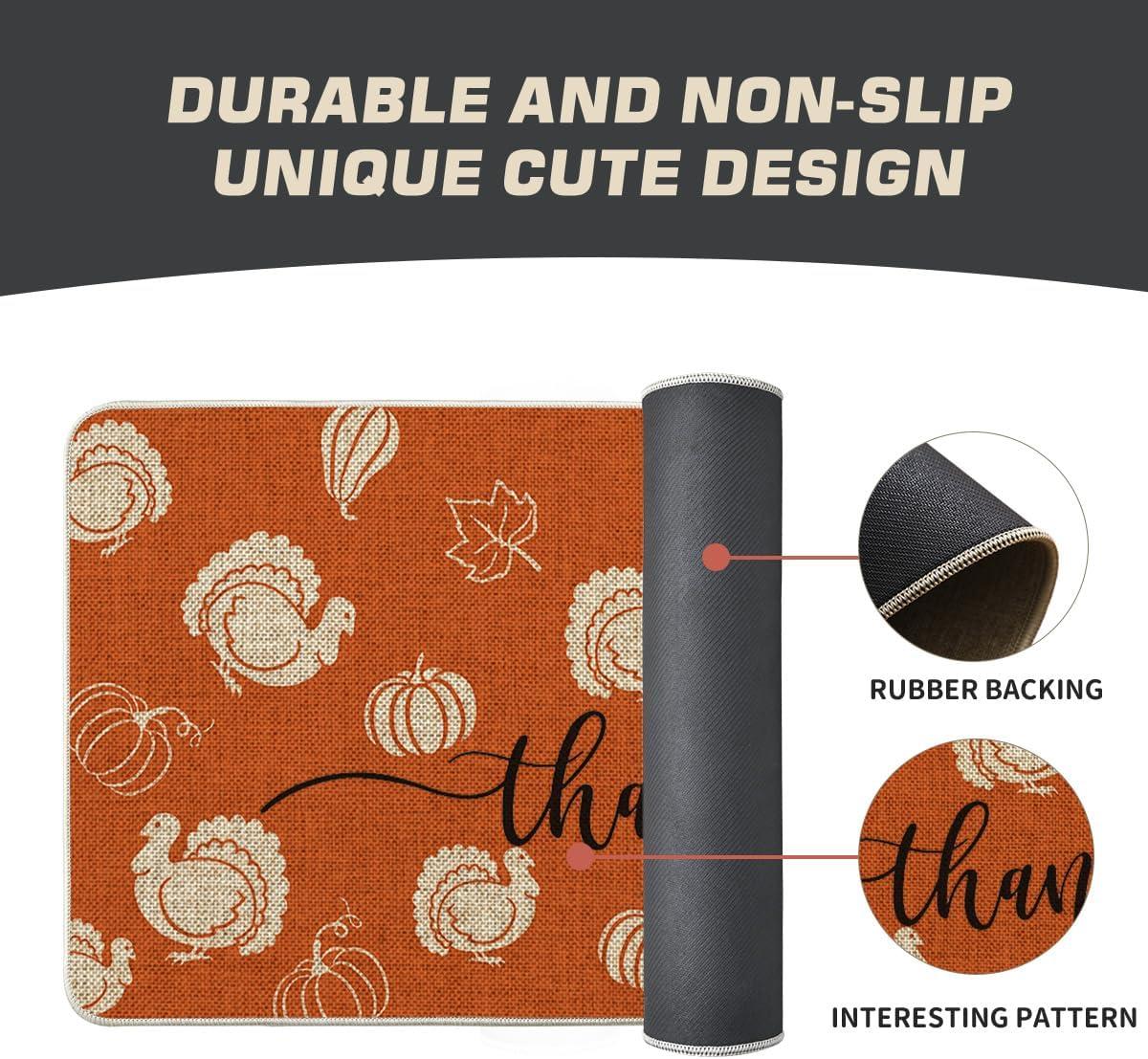 imageArtoid Mode Turkey Pumpkin Leaves Thanksgiving Doormat Thanksful Home Decor LowProfile Switch Rug Door Mat Floor Mat for Indoor Outdoor 17x29 Inch