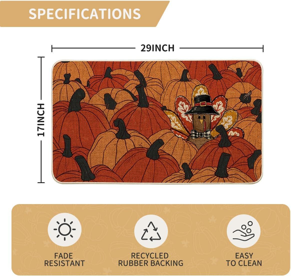 imageArtoid Mode Turkey Pumpkins Thanksgiving Doormat Thanksful Home Decor LowProfile Switch Rug Floor Mat Door Mat for Outdoor Indoor 17x29 Inch