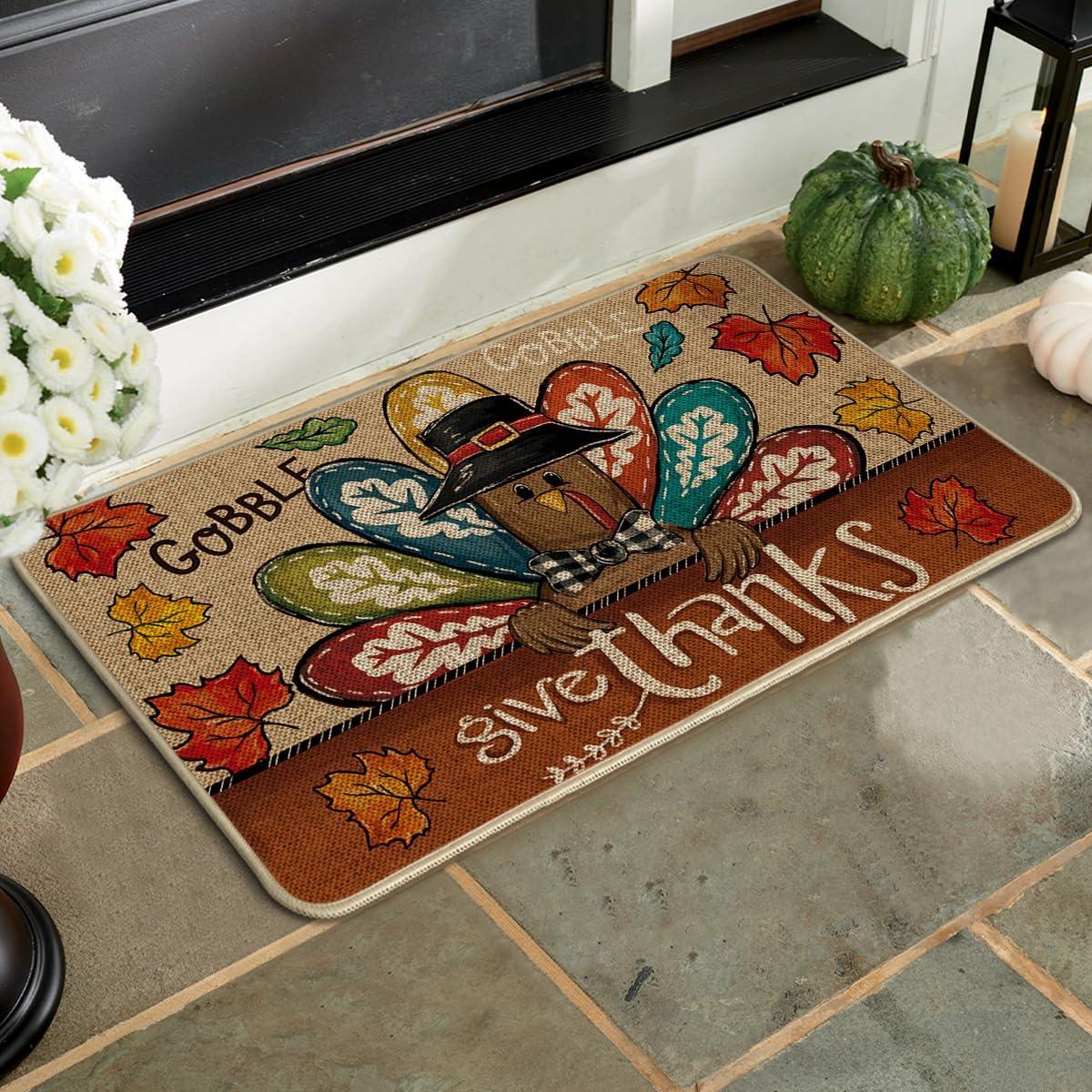 imageArtoid Mode Turkey Thanksgiving Doormat Give Thanks Gobble Home Decor LowProfile Switch Rug Door Mat Floor Mat for Indoor Outdoor 17x29 Inch