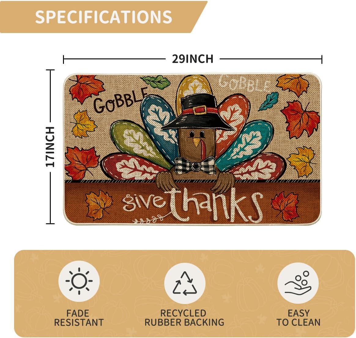 imageArtoid Mode Turkey Thanksgiving Doormat Give Thanks Gobble Home Decor LowProfile Switch Rug Door Mat Floor Mat for Indoor Outdoor 17x29 Inch