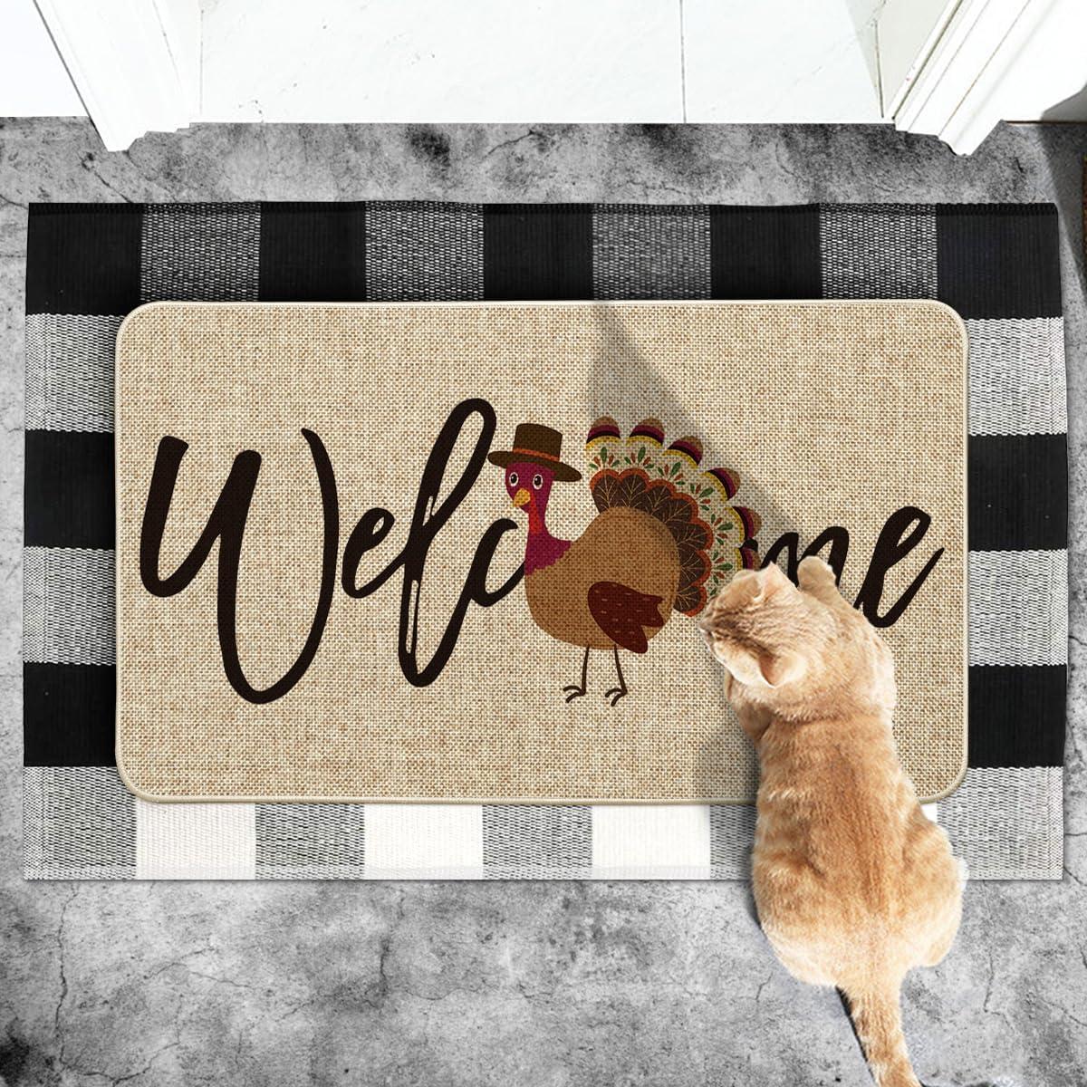 imageArtoid Mode Turkey Thanksgiving Welcome Doormat Thanksful Home Decor LowProfile Switch Rug Door Mat Floor Mat for Indoor Outdoor 17x29 InchBeige