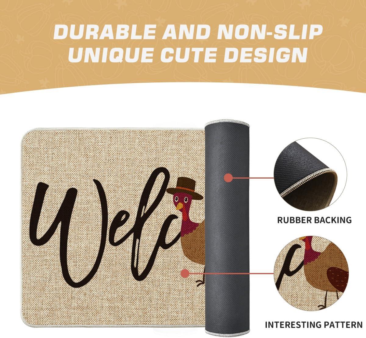 imageArtoid Mode Turkey Thanksgiving Welcome Doormat Thanksful Home Decor LowProfile Switch Rug Door Mat Floor Mat for Indoor Outdoor 17x29 InchBeige