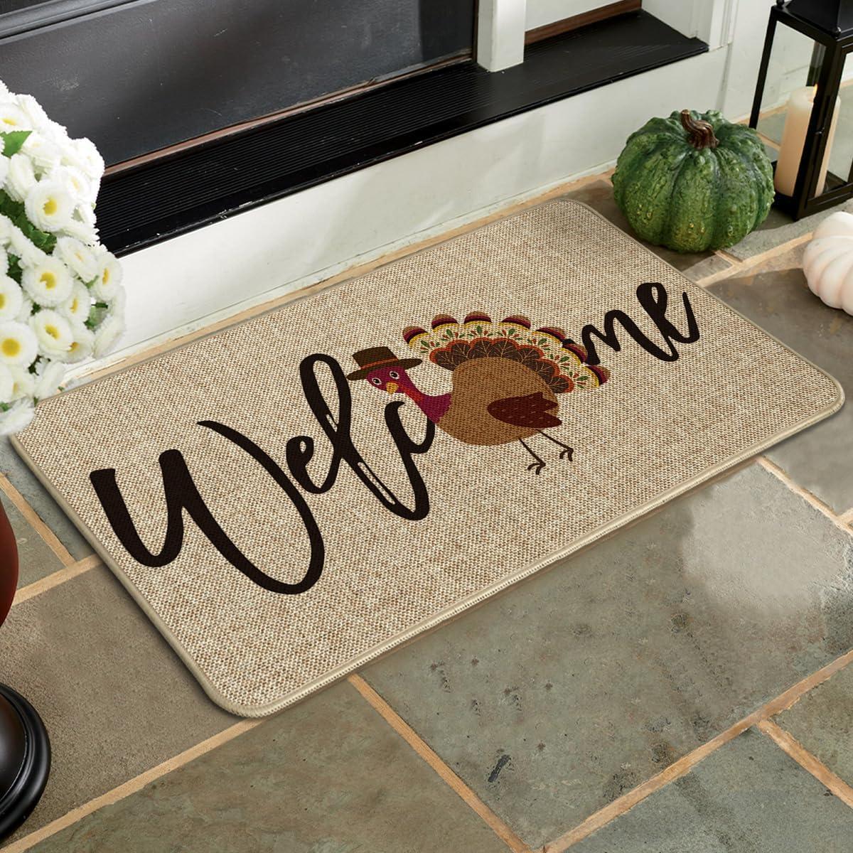 imageArtoid Mode Turkey Thanksgiving Welcome Doormat Thanksful Home Decor LowProfile Switch Rug Door Mat Floor Mat for Indoor Outdoor 17x29 InchBeige