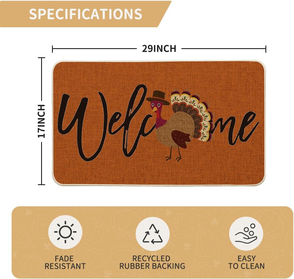 imageArtoid Mode Turkey Thanksgiving Welcome Doormat Thanksful Home Decor LowProfile Switch Rug Door Mat Floor Mat for Indoor Outdoor 17x29 InchOrange