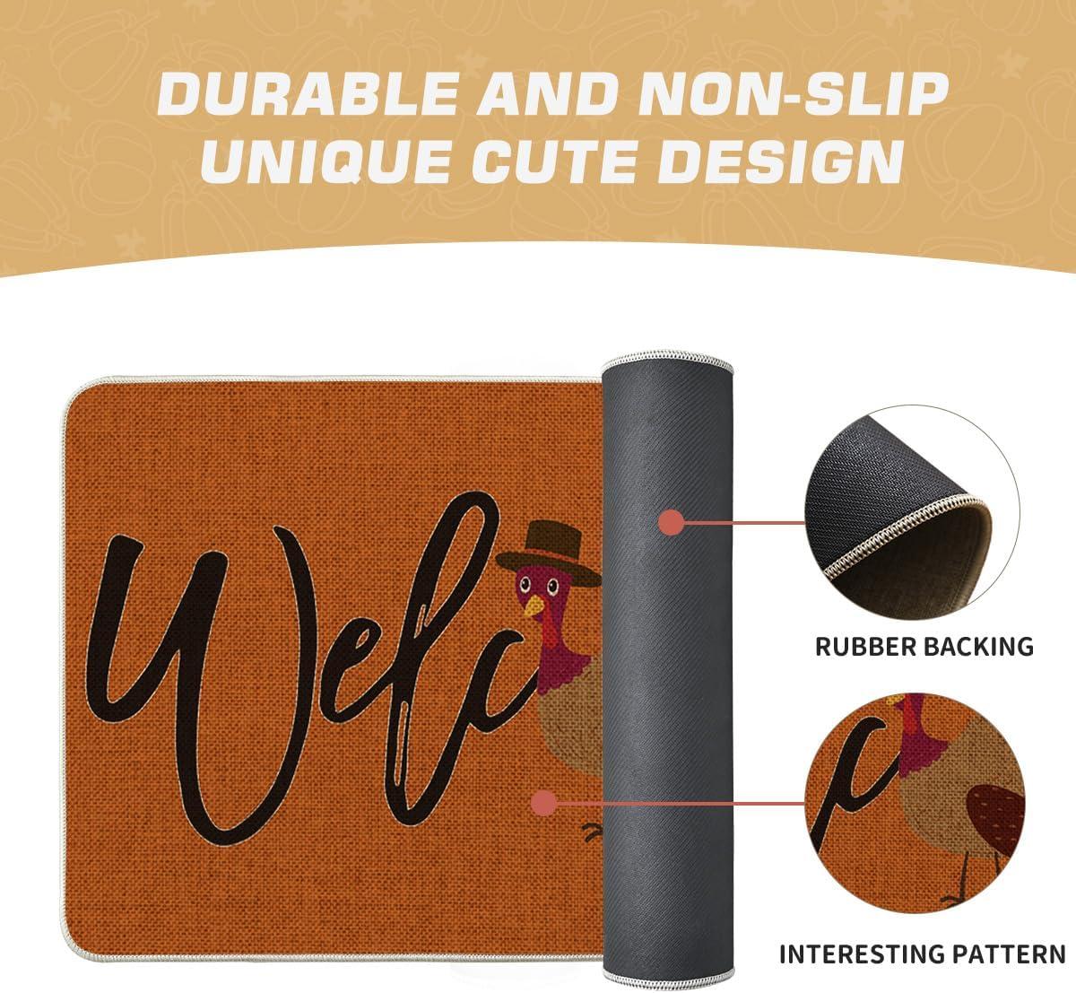 imageArtoid Mode Turkey Thanksgiving Welcome Doormat Thanksful Home Decor LowProfile Switch Rug Door Mat Floor Mat for Indoor Outdoor 17x29 InchOrange