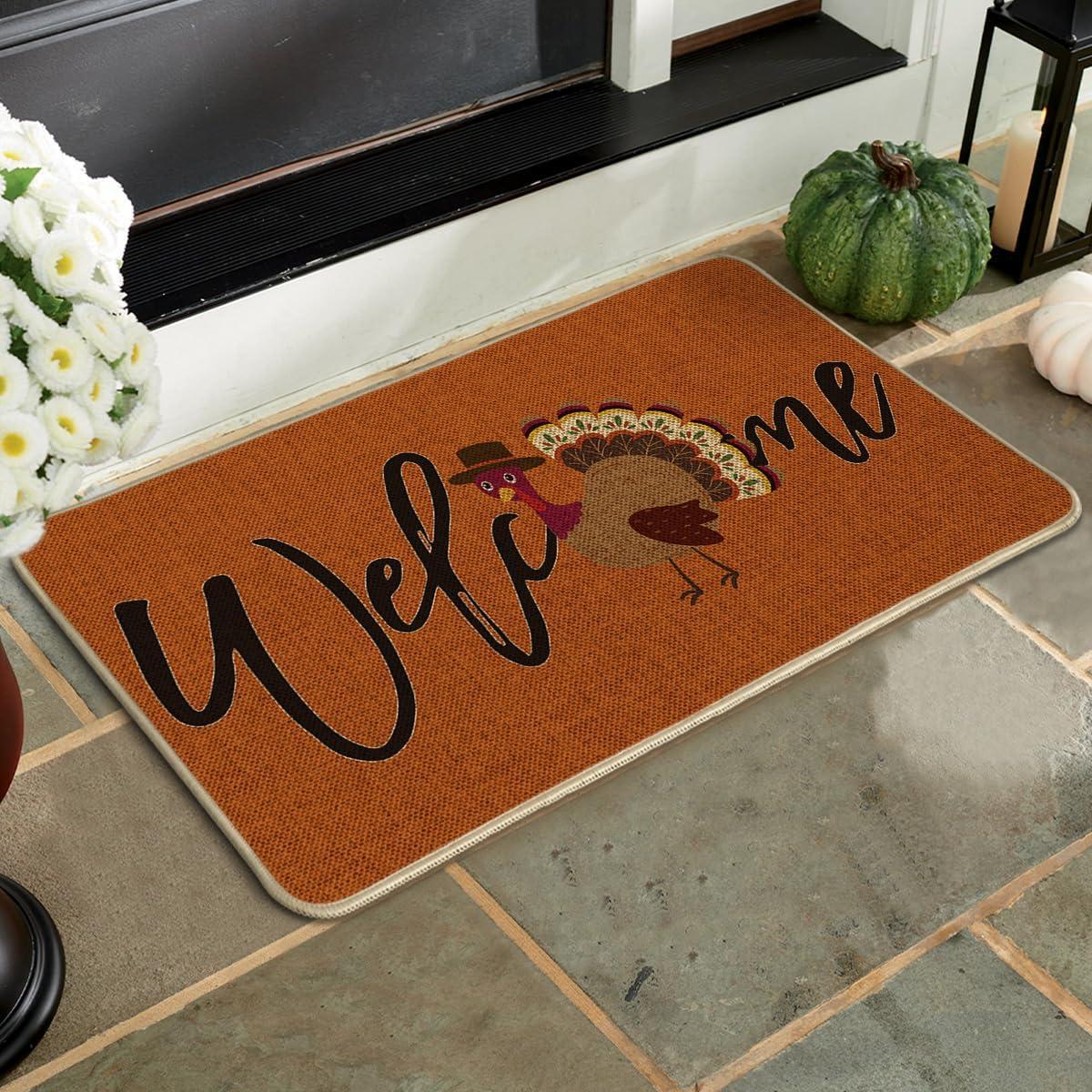 imageArtoid Mode Turkey Thanksgiving Welcome Doormat Thanksful Home Decor LowProfile Switch Rug Door Mat Floor Mat for Indoor Outdoor 17x29 InchOrange