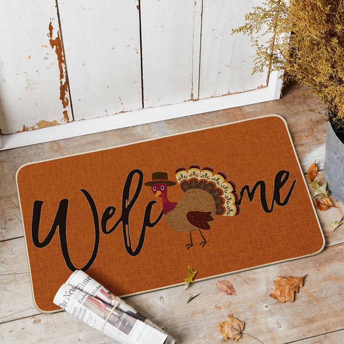 imageArtoid Mode Turkey Thanksgiving Welcome Doormat Thanksful Home Decor LowProfile Switch Rug Door Mat Floor Mat for Indoor Outdoor 17x29 InchOrange
