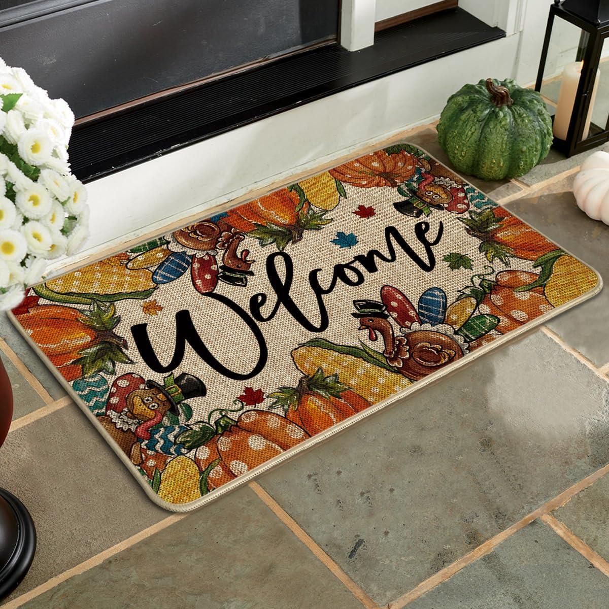 imageArtoid Mode Turkey Welcome Thanksgiving Doormat Thanksful Pumpkin Corn Home Decor LowProfile Switch Rug Door Mat Floor Mat for Indoor Outdoor 17x29 Inch
