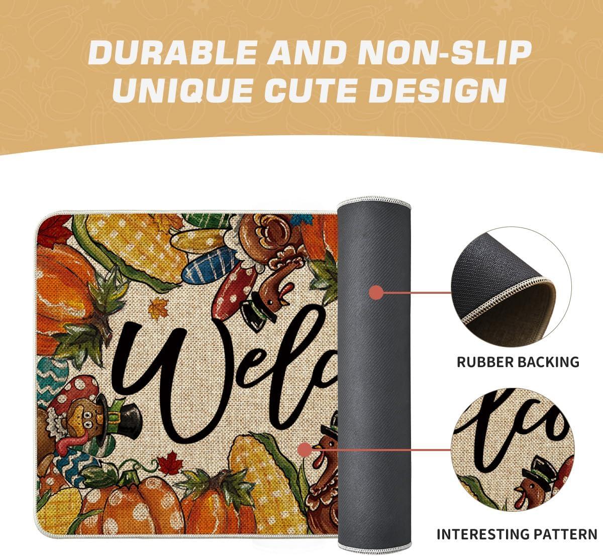 imageArtoid Mode Turkey Welcome Thanksgiving Doormat Thanksful Pumpkin Corn Home Decor LowProfile Switch Rug Door Mat Floor Mat for Indoor Outdoor 17x29 Inch