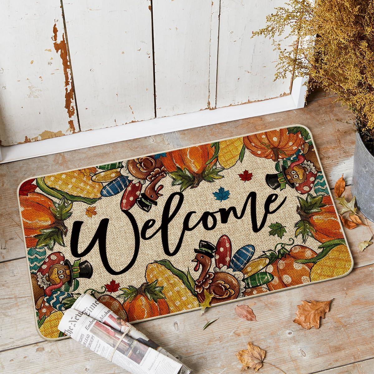 imageArtoid Mode Turkey Welcome Thanksgiving Doormat Thanksful Pumpkin Corn Home Decor LowProfile Switch Rug Door Mat Floor Mat for Indoor Outdoor 17x29 Inch