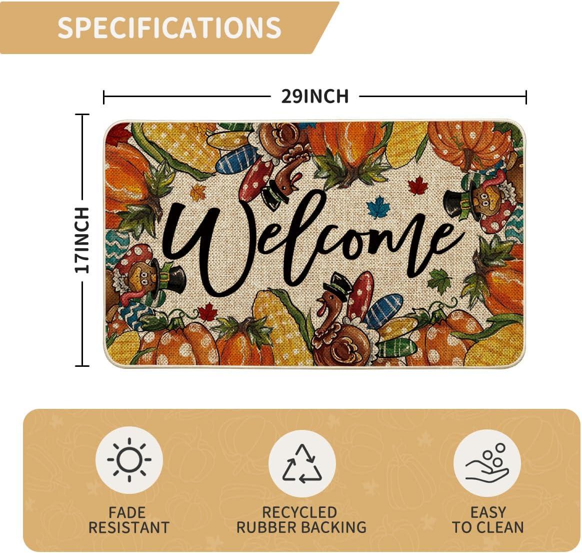 imageArtoid Mode Turkey Welcome Thanksgiving Doormat Thanksful Pumpkin Corn Home Decor LowProfile Switch Rug Door Mat Floor Mat for Indoor Outdoor 17x29 Inch