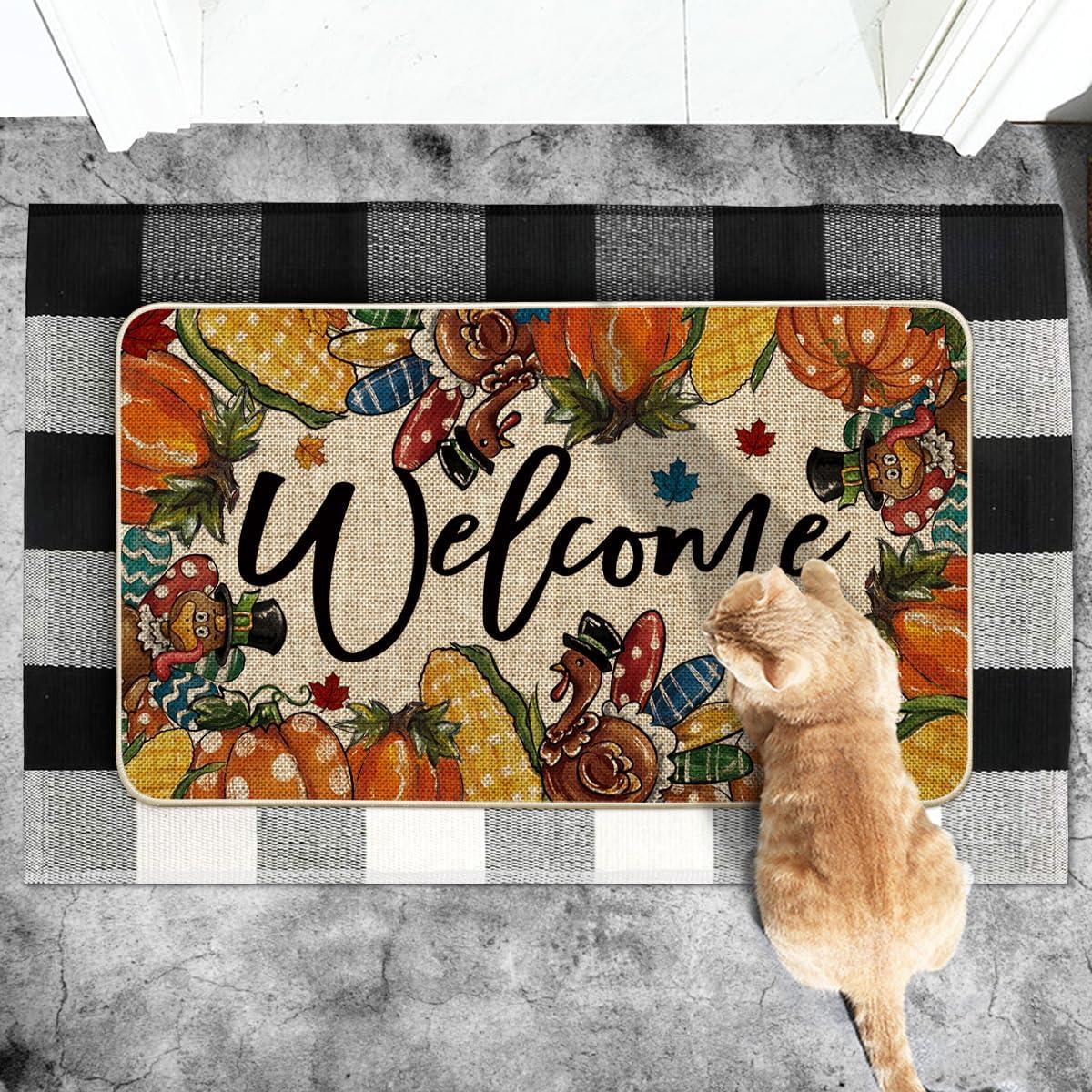 imageArtoid Mode Turkey Welcome Thanksgiving Doormat Thanksful Pumpkin Corn Home Decor LowProfile Switch Rug Door Mat Floor Mat for Indoor Outdoor 17x29 Inch