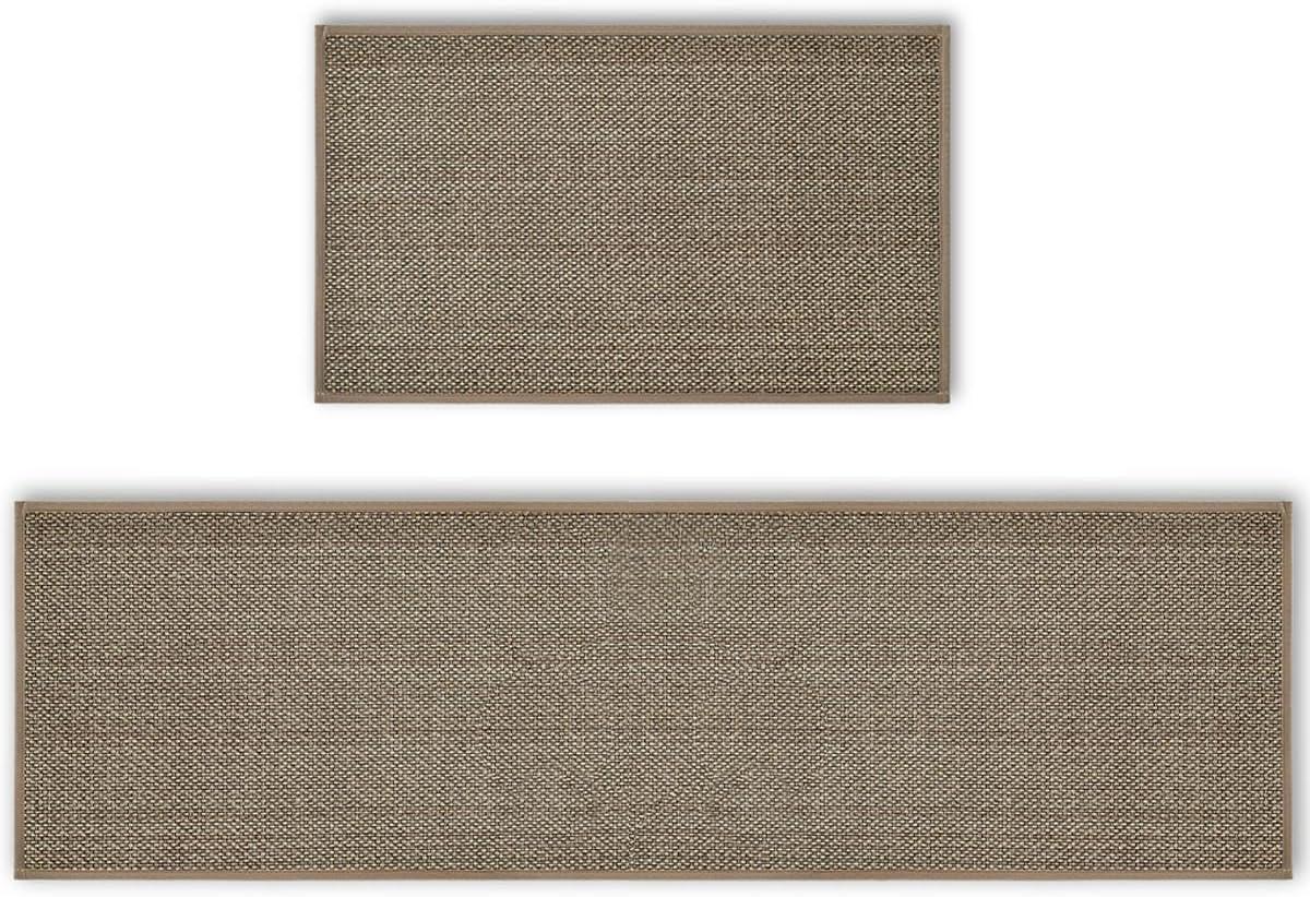 imageArtoid Mode Washable Non Slip Kitchen Rugs and Mats Set of 2 Rubber Backing Absorbent Kitchen Mats for Floor Front of Sink 17x29 and 17x47 InchBeige Grey