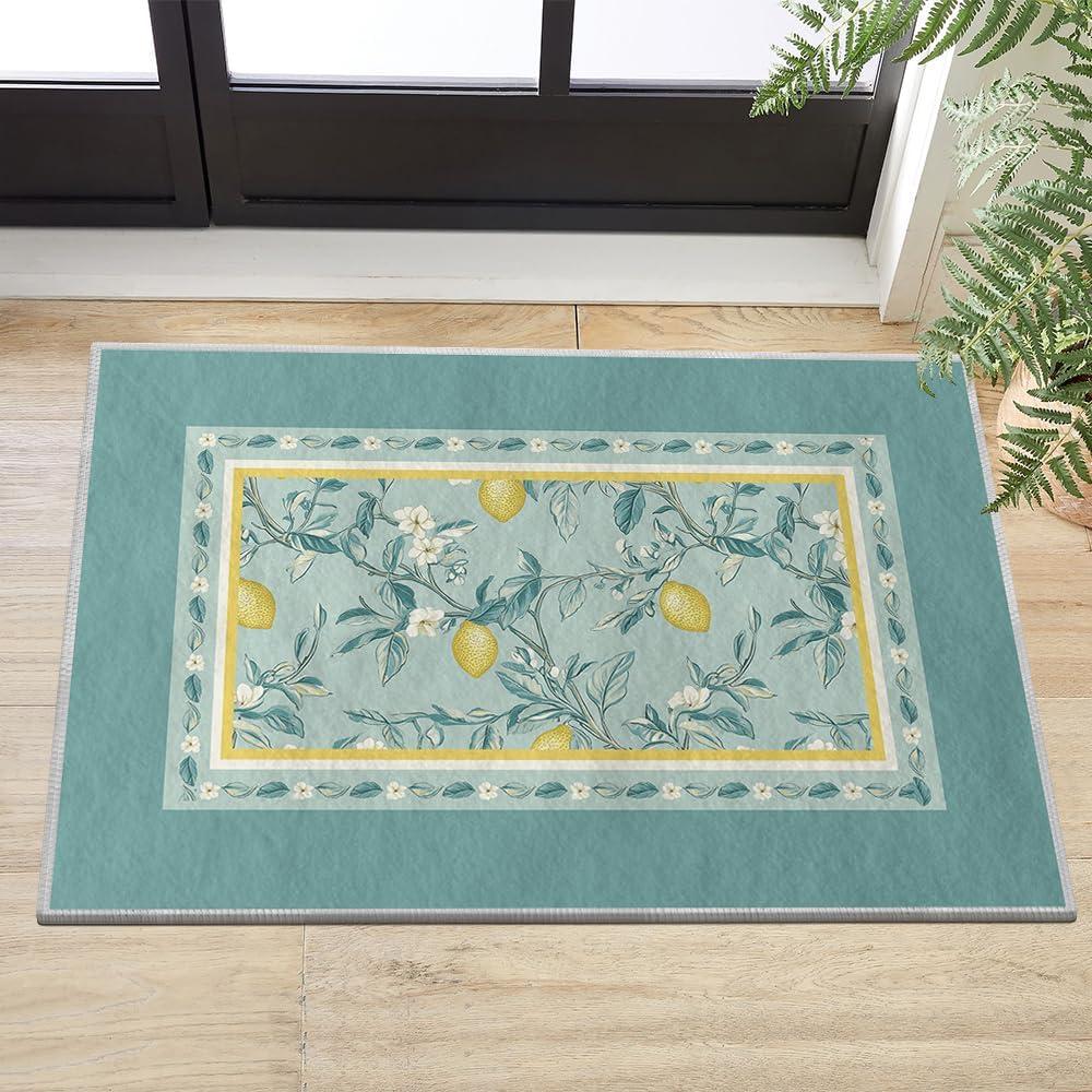 imageArtoid Mode Watercolor Lemon Flower Spring Area Rug Summer Home Decor LowProfile Washable Area Rugs for Entryway Bedroom Living Room Laundry Room Indoor 5x7 FeetGreen