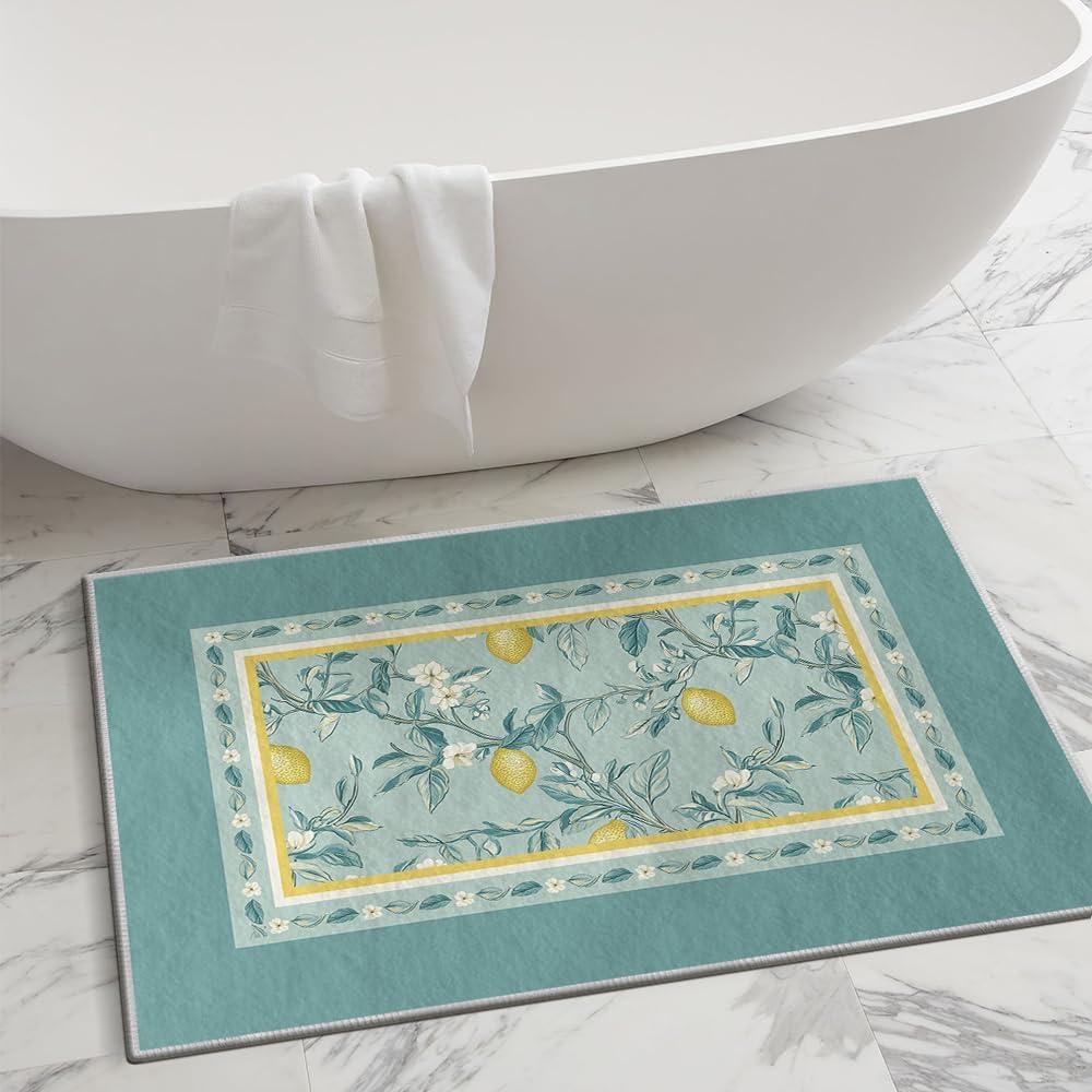 imageArtoid Mode Watercolor Lemon Flower Spring Area Rug Summer Home Decor LowProfile Washable Area Rugs for Entryway Bedroom Living Room Laundry Room Indoor 5x7 FeetGreen