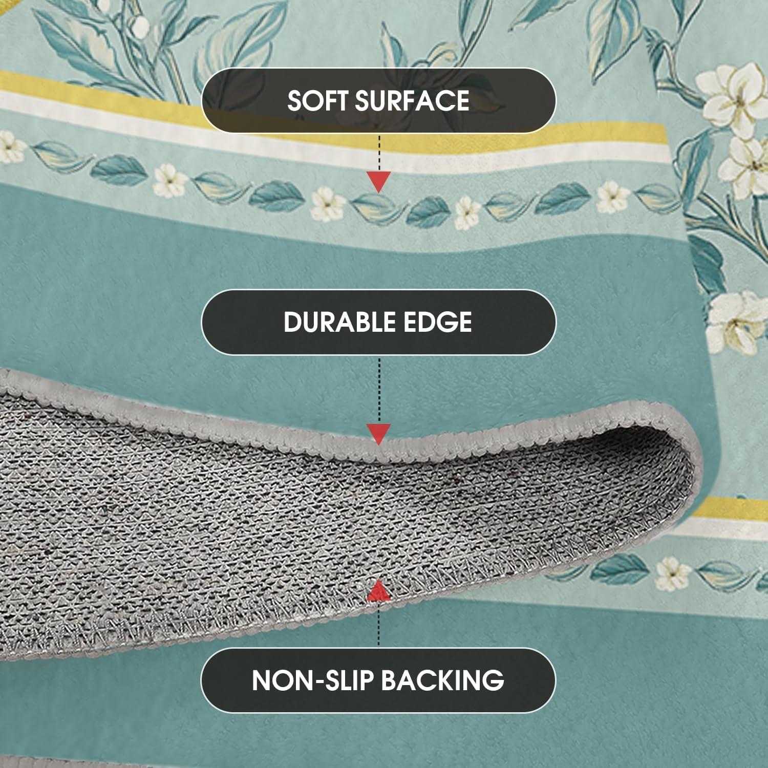 imageArtoid Mode Watercolor Lemon Flower Spring Area Rug Summer Home Decor LowProfile Washable Area Rugs for Entryway Bedroom Living Room Laundry Room Indoor 5x7 FeetGreen