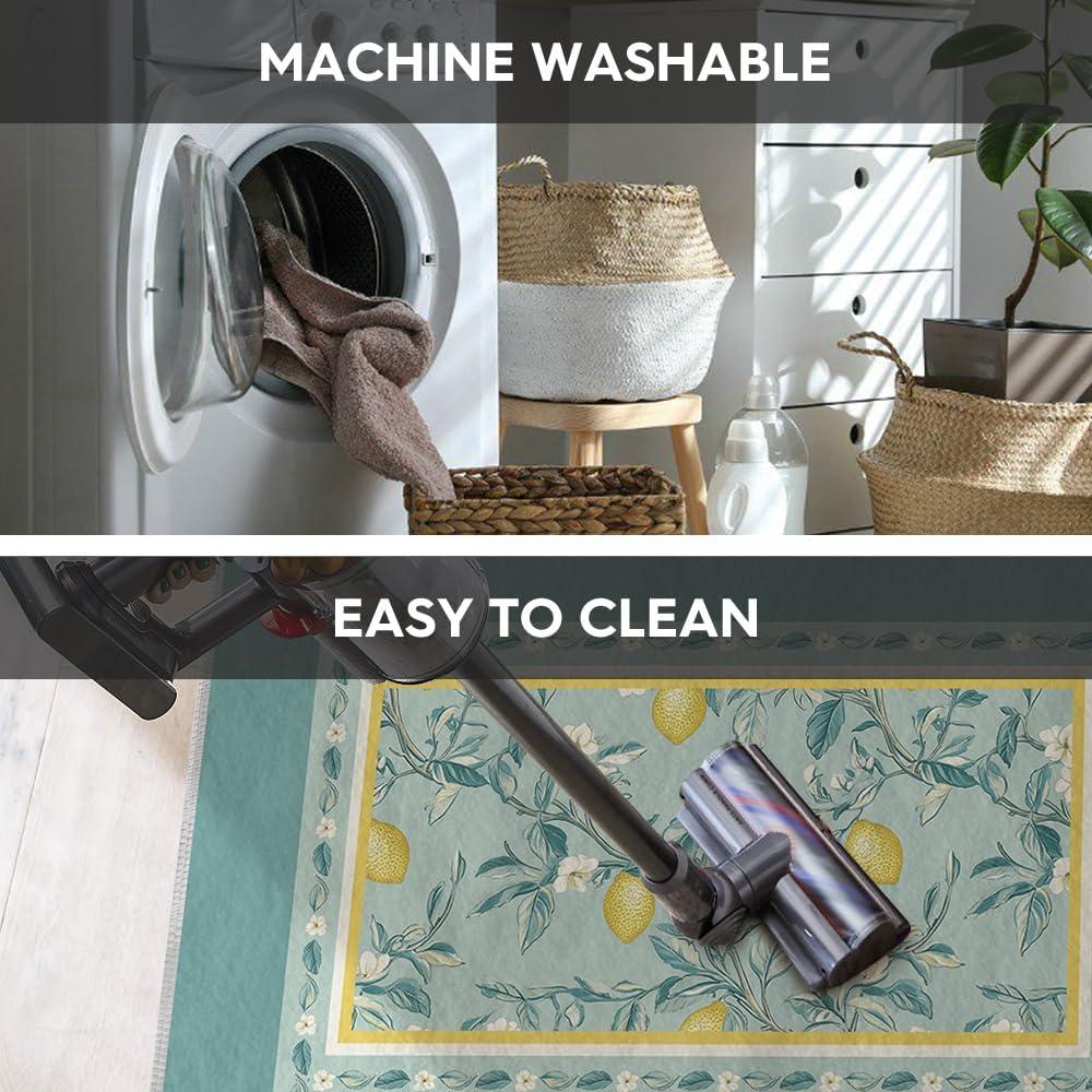 imageArtoid Mode Watercolor Lemon Flower Spring Area Rug Summer Home Decor LowProfile Washable Area Rugs for Entryway Bedroom Living Room Laundry Room Indoor 5x7 FeetGreen