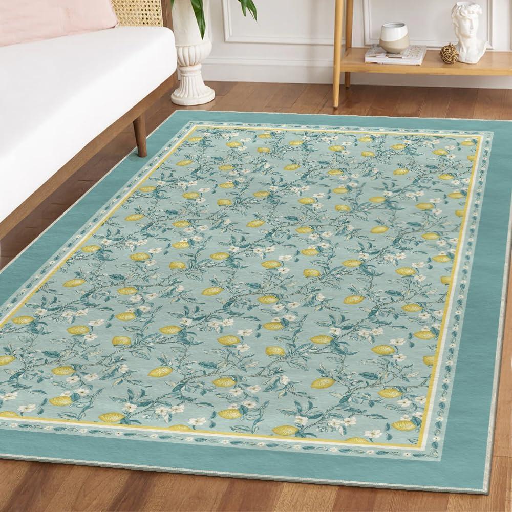 imageArtoid Mode Watercolor Lemon Flower Spring Area Rug Summer Home Decor LowProfile Washable Area Rugs for Entryway Bedroom Living Room Laundry Room Indoor 5x7 FeetGreen