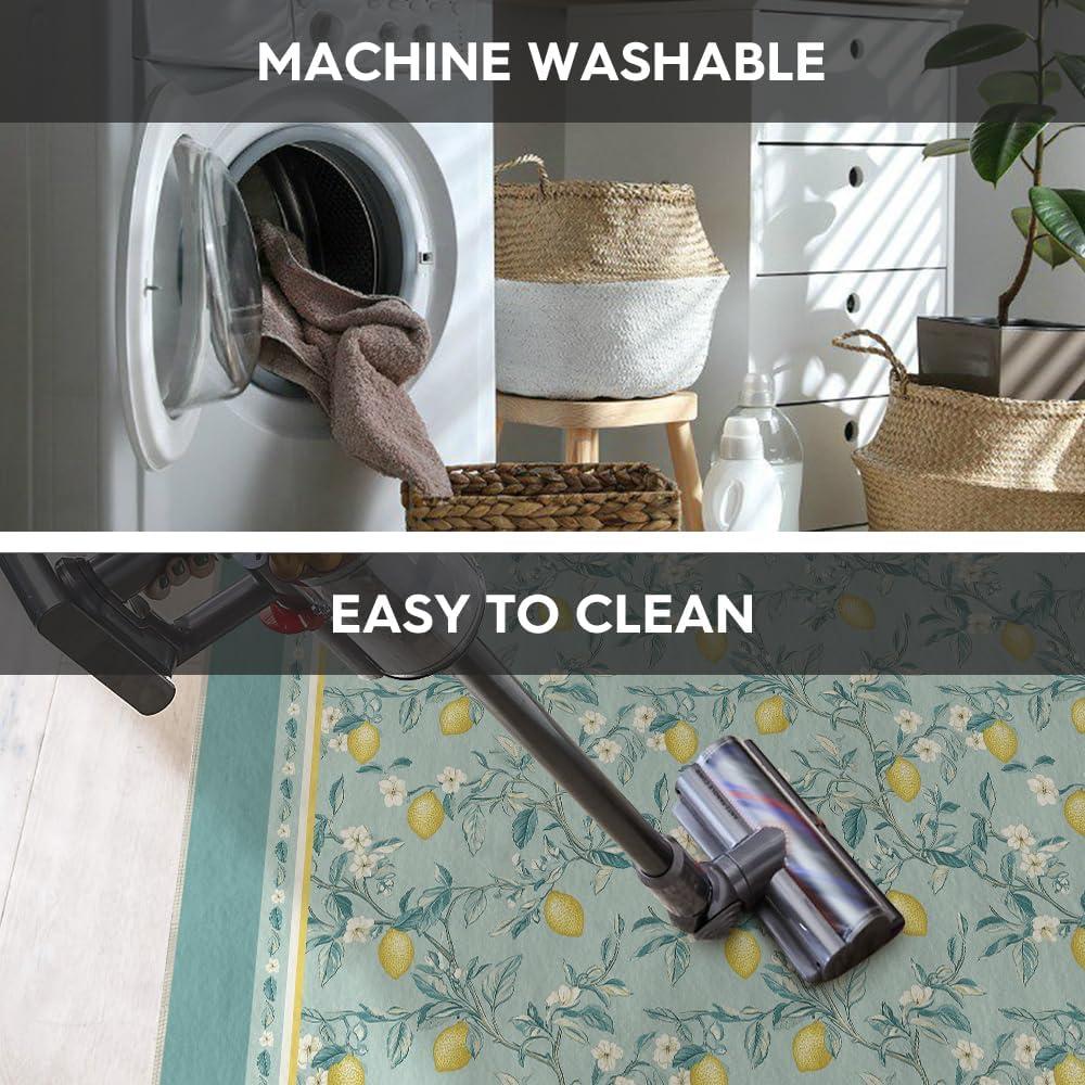 imageArtoid Mode Watercolor Lemon Flower Spring Area Rug Summer Home Decor LowProfile Washable Area Rugs for Entryway Bedroom Living Room Laundry Room Indoor 5x7 FeetGreen