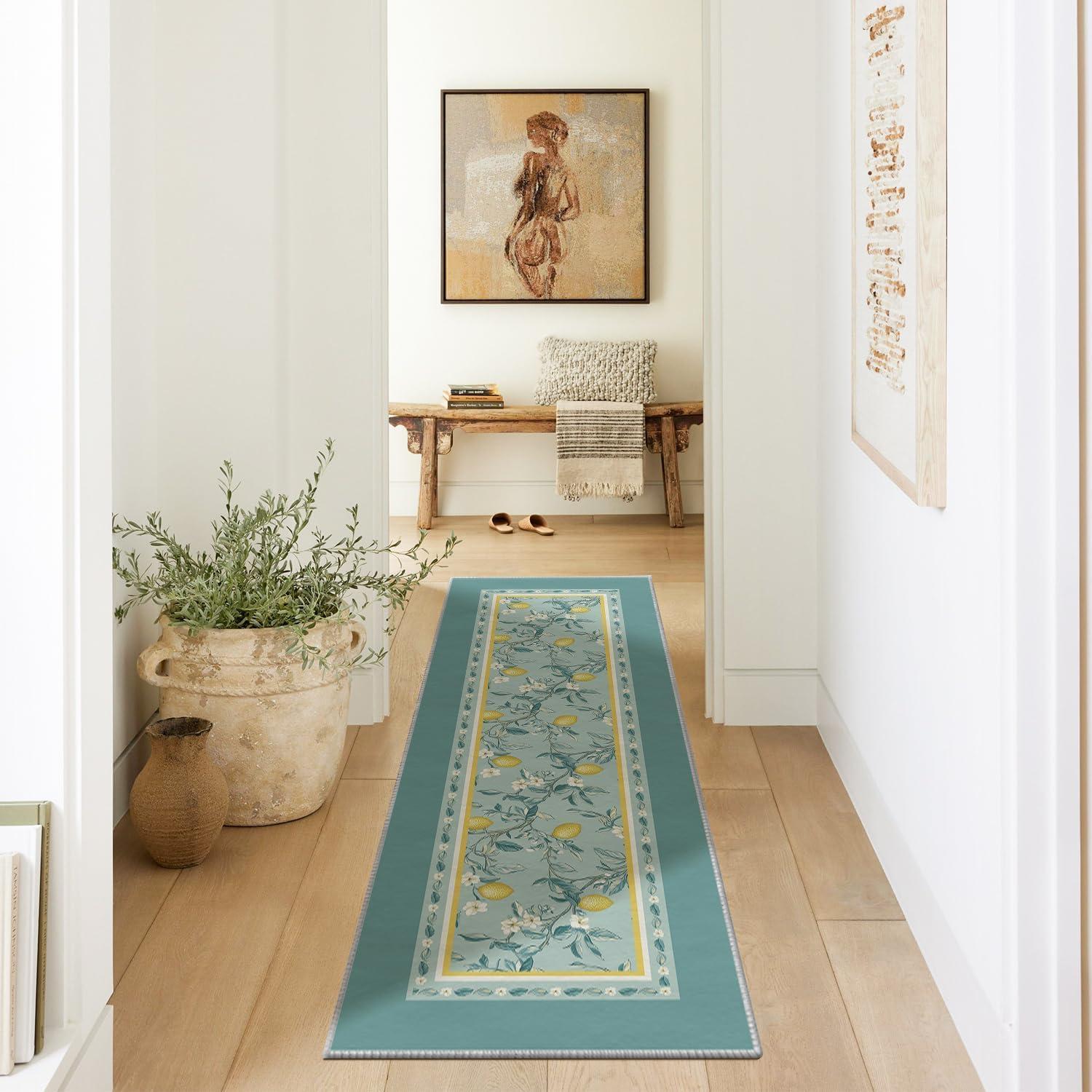 imageArtoid Mode Watercolor Lemon Flower Spring Area Rug Summer Home Decor LowProfile Washable Area Rugs for Entryway Bedroom Living Room Laundry Room Indoor 5x7 FeetGreen