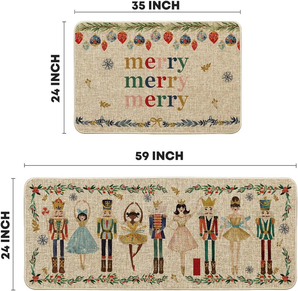 imageArtoid Mode Watercolor Nutcrackers Merry Christmas Decorative Kitchen Mats Set of 2 Home Party LowProfile Kitchen Rugs 17x29 and 17x47 InchBeige