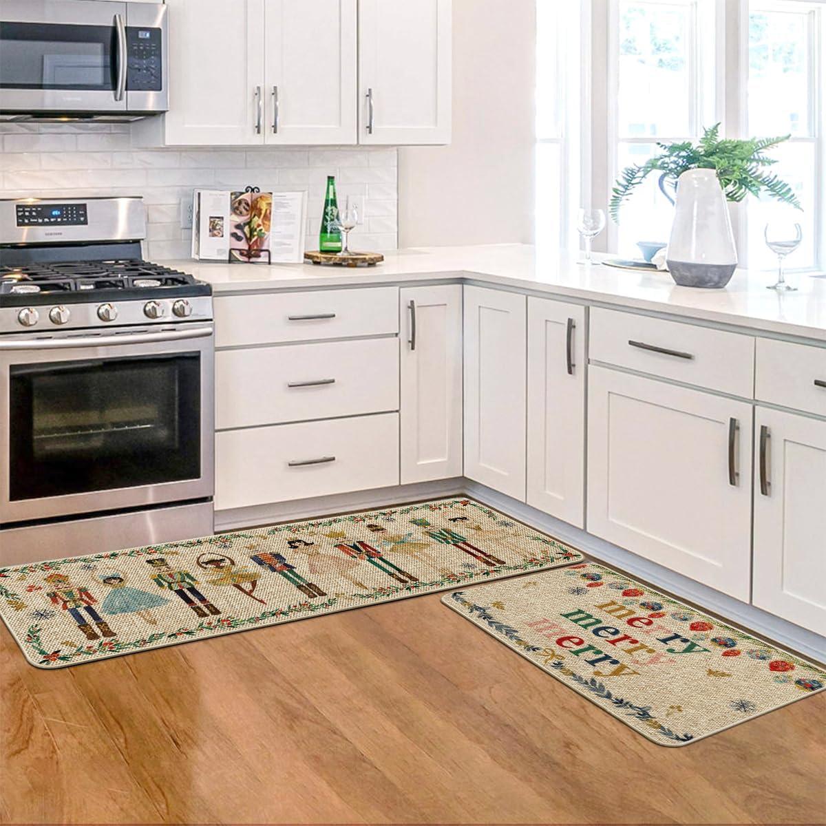 imageArtoid Mode Watercolor Nutcrackers Merry Christmas Decorative Kitchen Mats Set of 2 Home Party LowProfile Kitchen Rugs 17x29 and 17x47 InchBeige