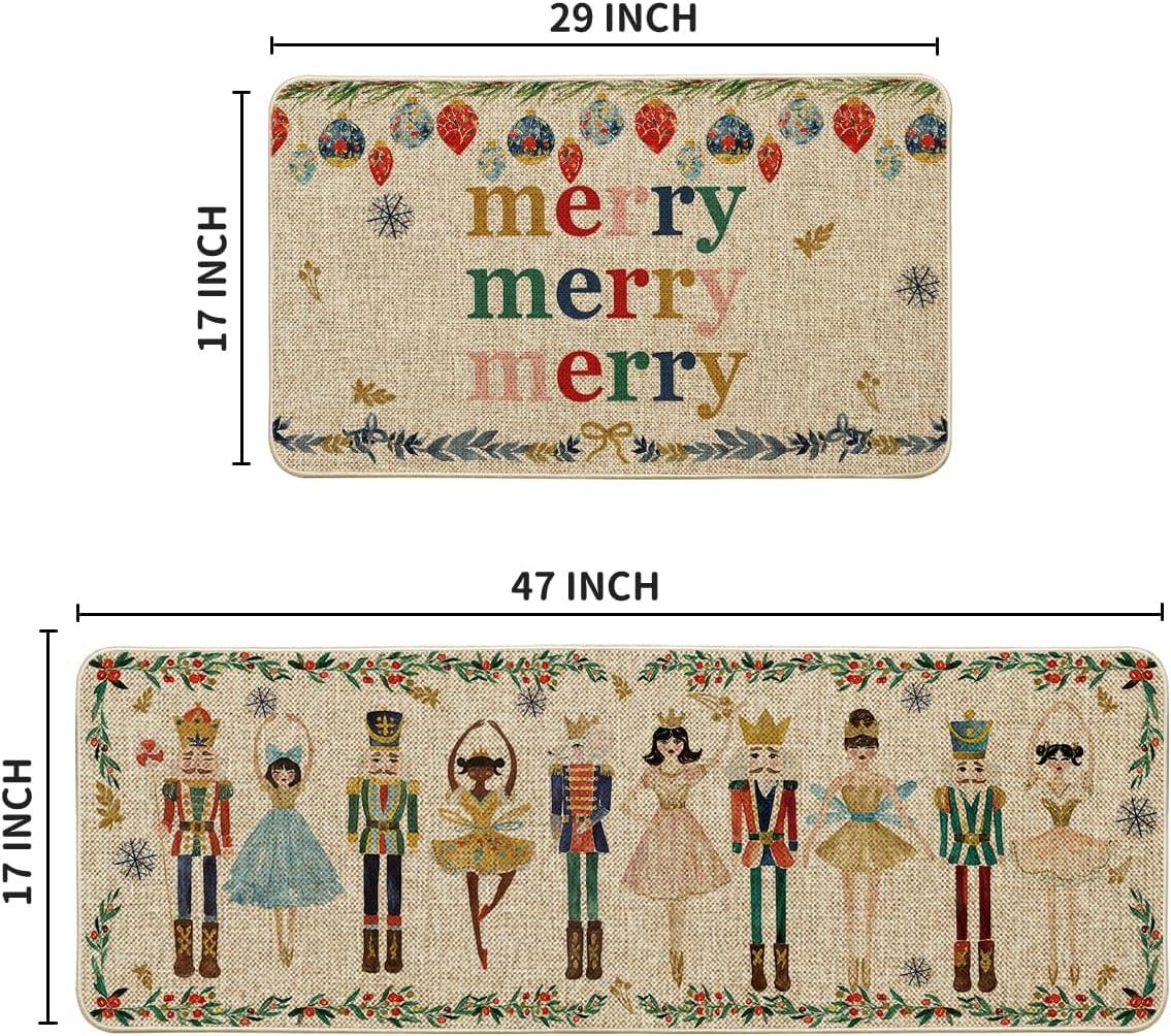 imageArtoid Mode Watercolor Nutcrackers Merry Christmas Decorative Kitchen Mats Set of 2 Home Party LowProfile Kitchen Rugs 17x29 and 17x47 InchBeige