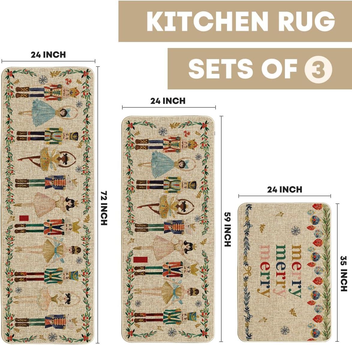 imageArtoid Mode Watercolor Nutcrackers Merry Christmas Decorative Kitchen Mats Set of 2 Home Party LowProfile Kitchen Rugs 17x29 and 17x47 InchBeige