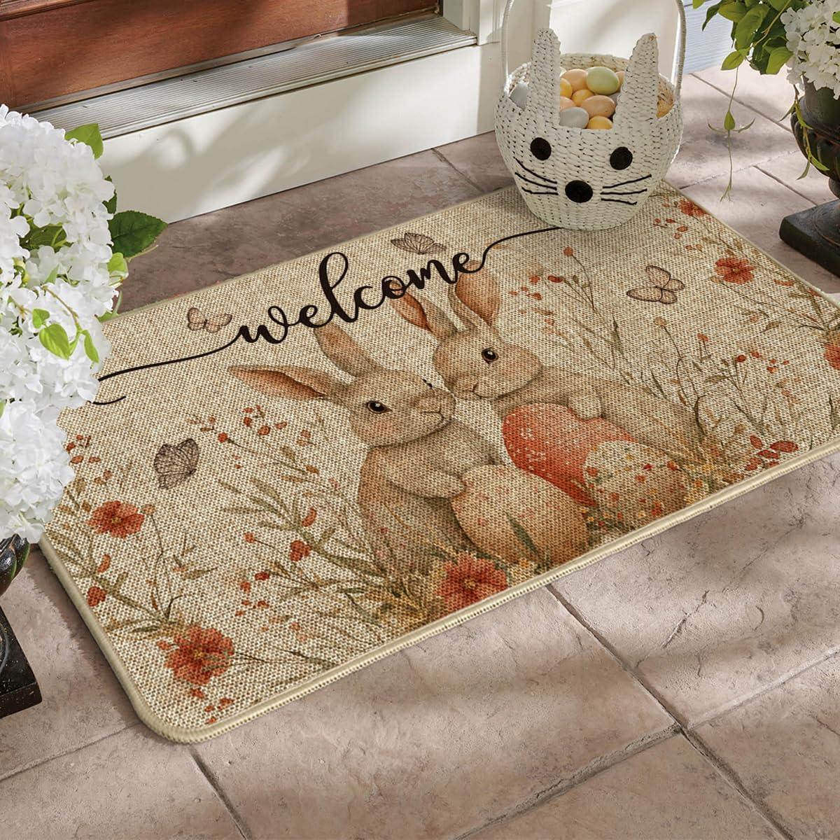 imageArtoid Mode Welcome Rabbit Bunny Egg Flowers Easter Doormat Home Decor LowProfile Switch Rug Door Mat Floor Mat for Indoor Outdoor 17x29 Inch