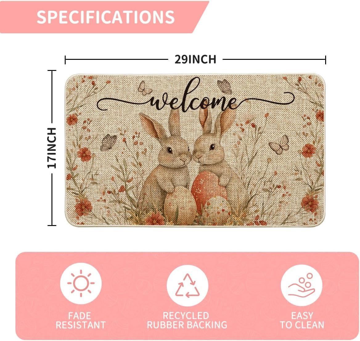 imageArtoid Mode Welcome Rabbit Bunny Egg Flowers Easter Doormat Home Decor LowProfile Switch Rug Door Mat Floor Mat for Indoor Outdoor 17x29 Inch