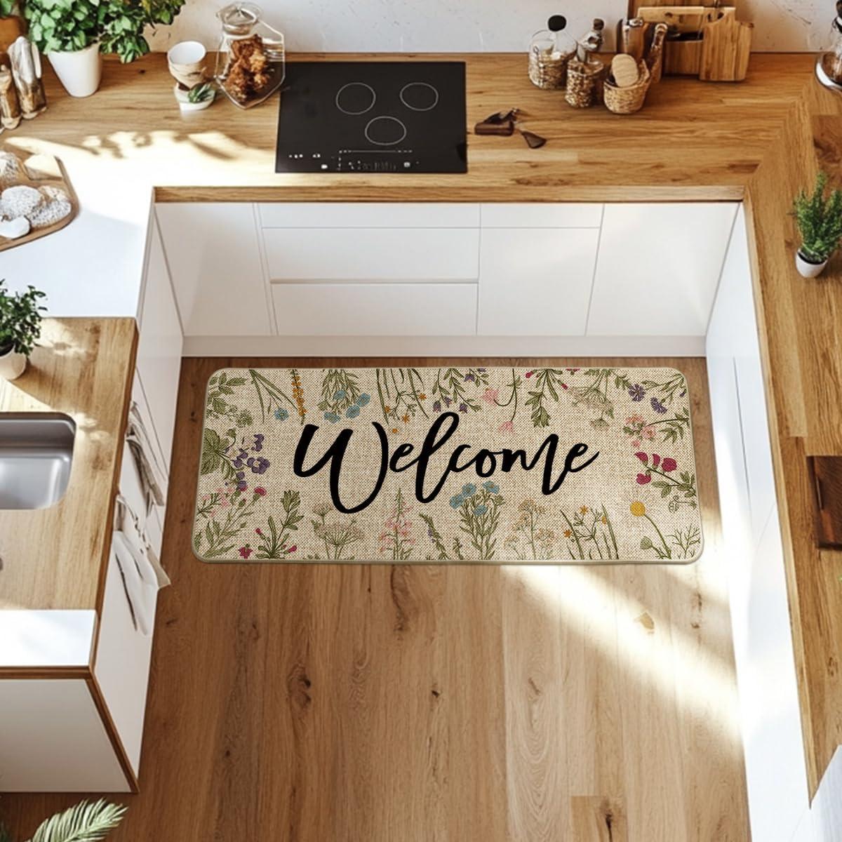 imageArtoid Mode Wild Flowers Welcome Summer Doormat Spring Home Decor LowProfile Switch Rug Door Mat Floor Mat for Indoor Outdoor 17x29 InchBeige