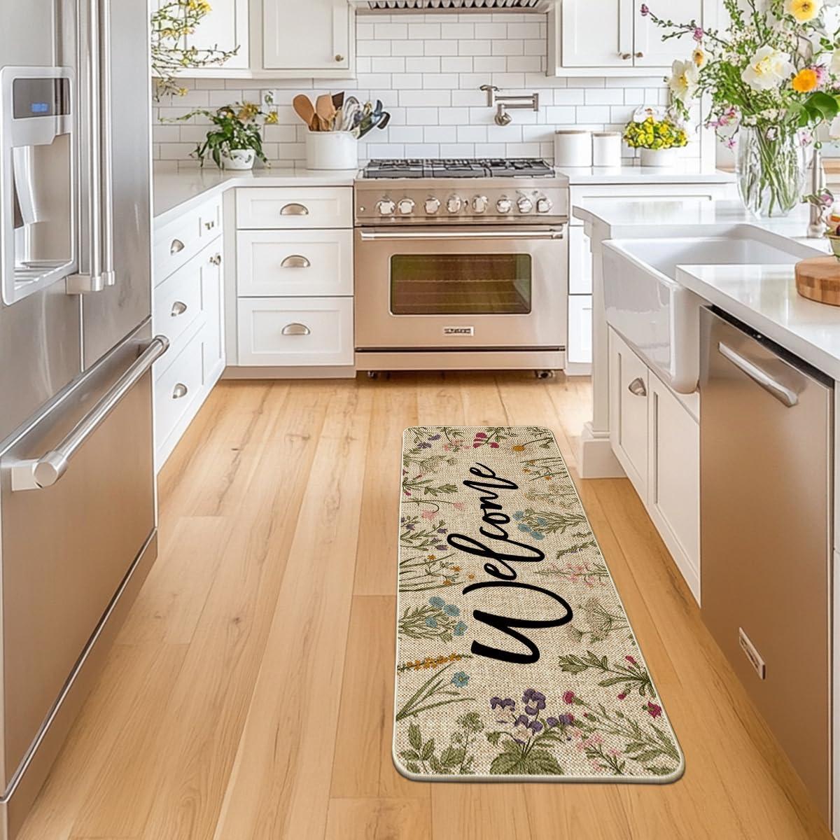 imageArtoid Mode Wild Flowers Welcome Summer Doormat Spring Home Decor LowProfile Switch Rug Door Mat Floor Mat for Indoor Outdoor 17x29 InchBeige