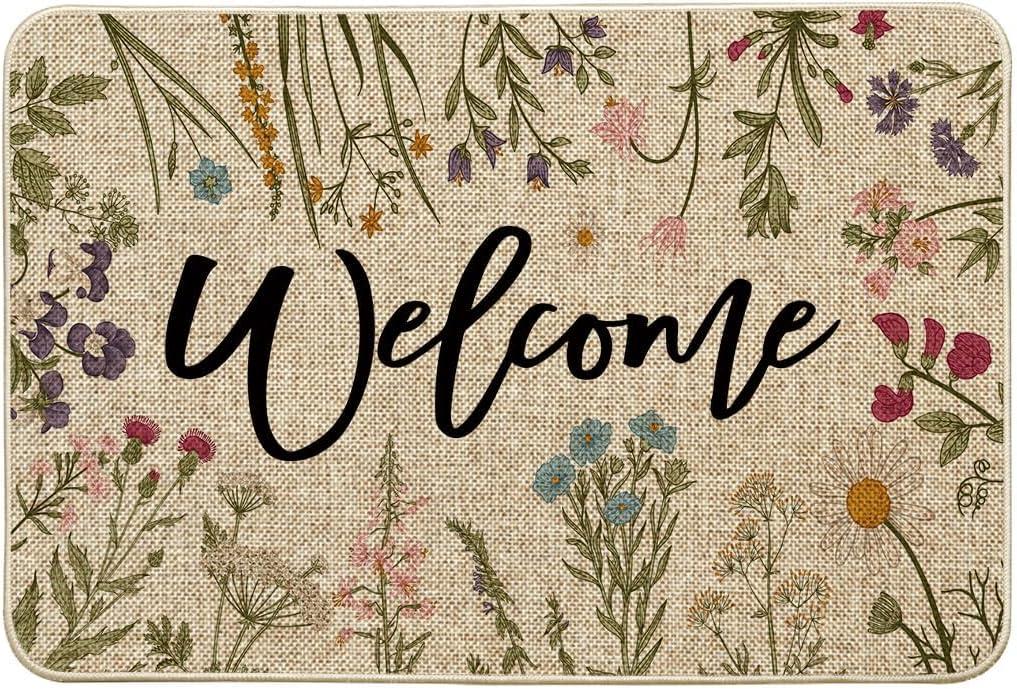 imageArtoid Mode Wild Flowers Welcome Summer Doormat Spring Home Decor LowProfile Switch Rug Door Mat Floor Mat for Indoor Outdoor 17x29 InchBeige