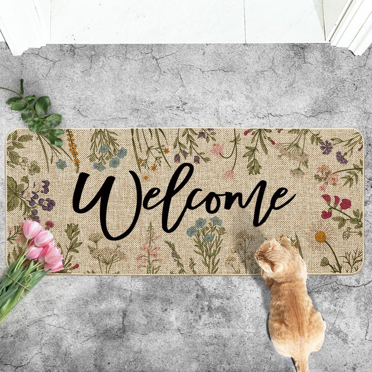 imageArtoid Mode Wild Flowers Welcome Summer Doormat Spring Home Decor LowProfile Switch Rug Door Mat Floor Mat for Indoor Outdoor 17x29 InchBeige