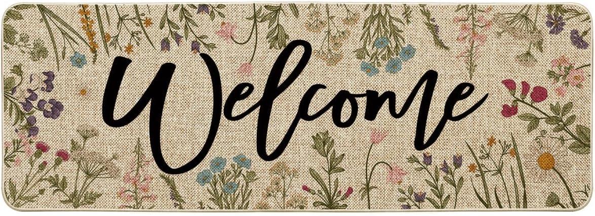 imageArtoid Mode Wild Flowers Welcome Summer Doormat Spring Home Decor LowProfile Switch Rug Door Mat Floor Mat for Indoor Outdoor 17x29 InchBeige