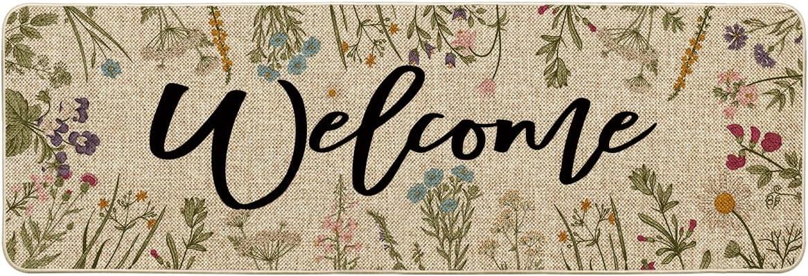 imageArtoid Mode Wild Flowers Welcome Summer Doormat Spring Home Decor LowProfile Switch Rug Door Mat Floor Mat for Indoor Outdoor 17x29 InchBeige