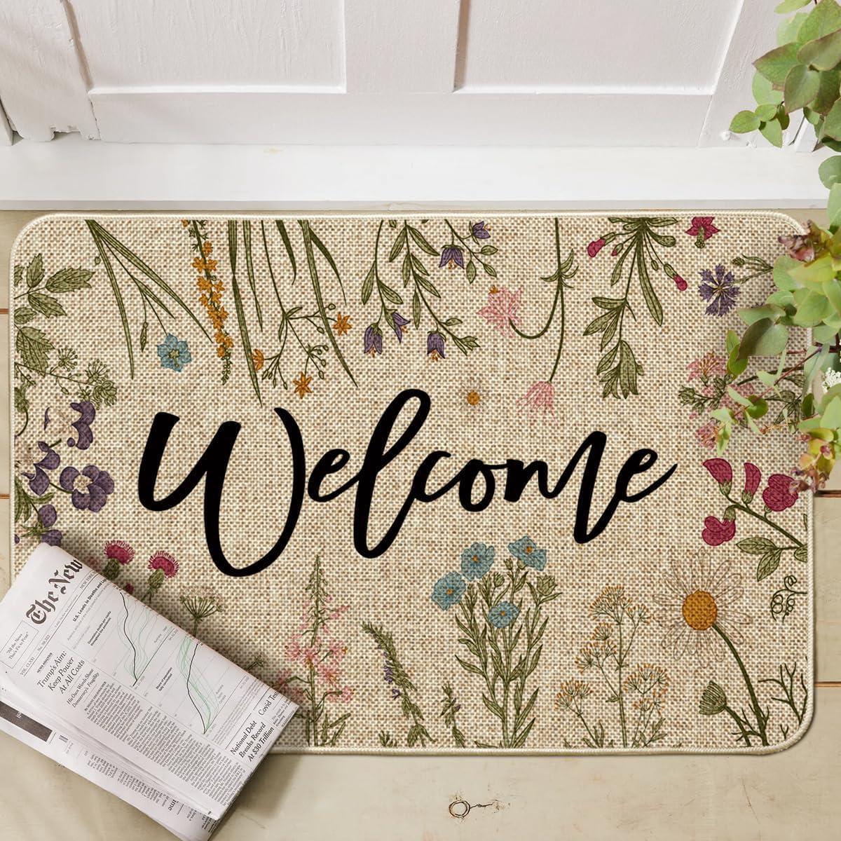 imageArtoid Mode Wild Flowers Welcome Summer Doormat Spring Home Decor LowProfile Switch Rug Door Mat Floor Mat for Indoor Outdoor 17x29 InchBeige