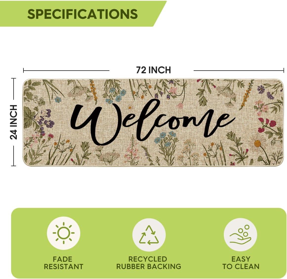 imageArtoid Mode Wild Flowers Welcome Summer Doormat Spring Home Decor LowProfile Switch Rug Door Mat Floor Mat for Indoor Outdoor 17x29 InchBeige