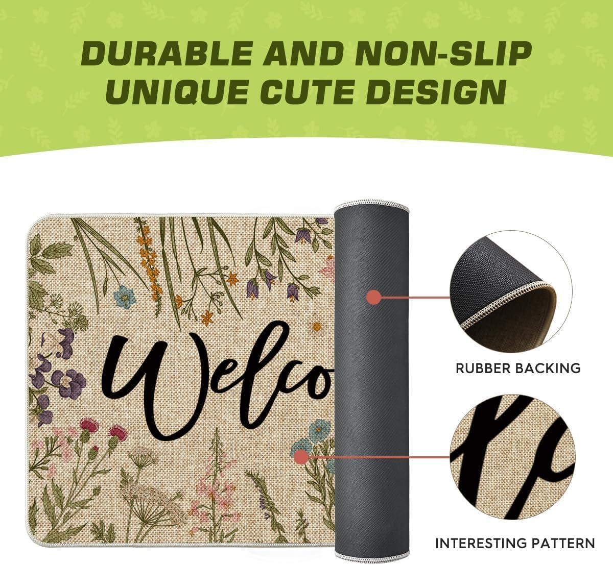 imageArtoid Mode Wild Flowers Welcome Summer Doormat Spring Home Decor LowProfile Switch Rug Door Mat Floor Mat for Indoor Outdoor 17x29 InchBeige