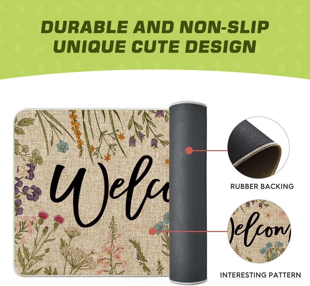 imageArtoid Mode Wild Flowers Welcome Summer Doormat Spring Home Decor LowProfile Switch Rug Door Mat Floor Mat for Indoor Outdoor 17x29 InchBeige