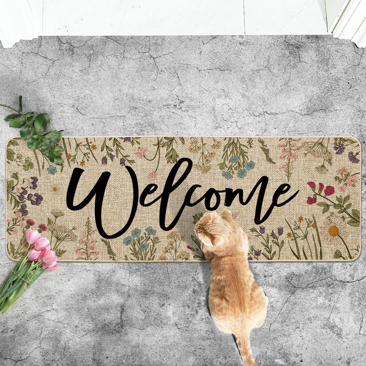imageArtoid Mode Wild Flowers Welcome Summer Doormat Spring Home Decor LowProfile Switch Rug Door Mat Floor Mat for Indoor Outdoor 17x29 InchBeige