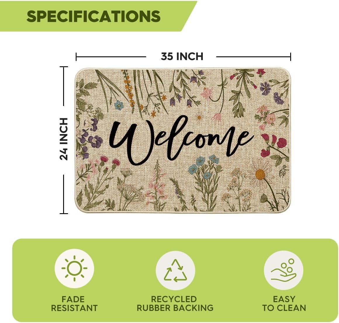 imageArtoid Mode Wild Flowers Welcome Summer Doormat Spring Home Decor LowProfile Switch Rug Door Mat Floor Mat for Indoor Outdoor 17x29 InchBeige