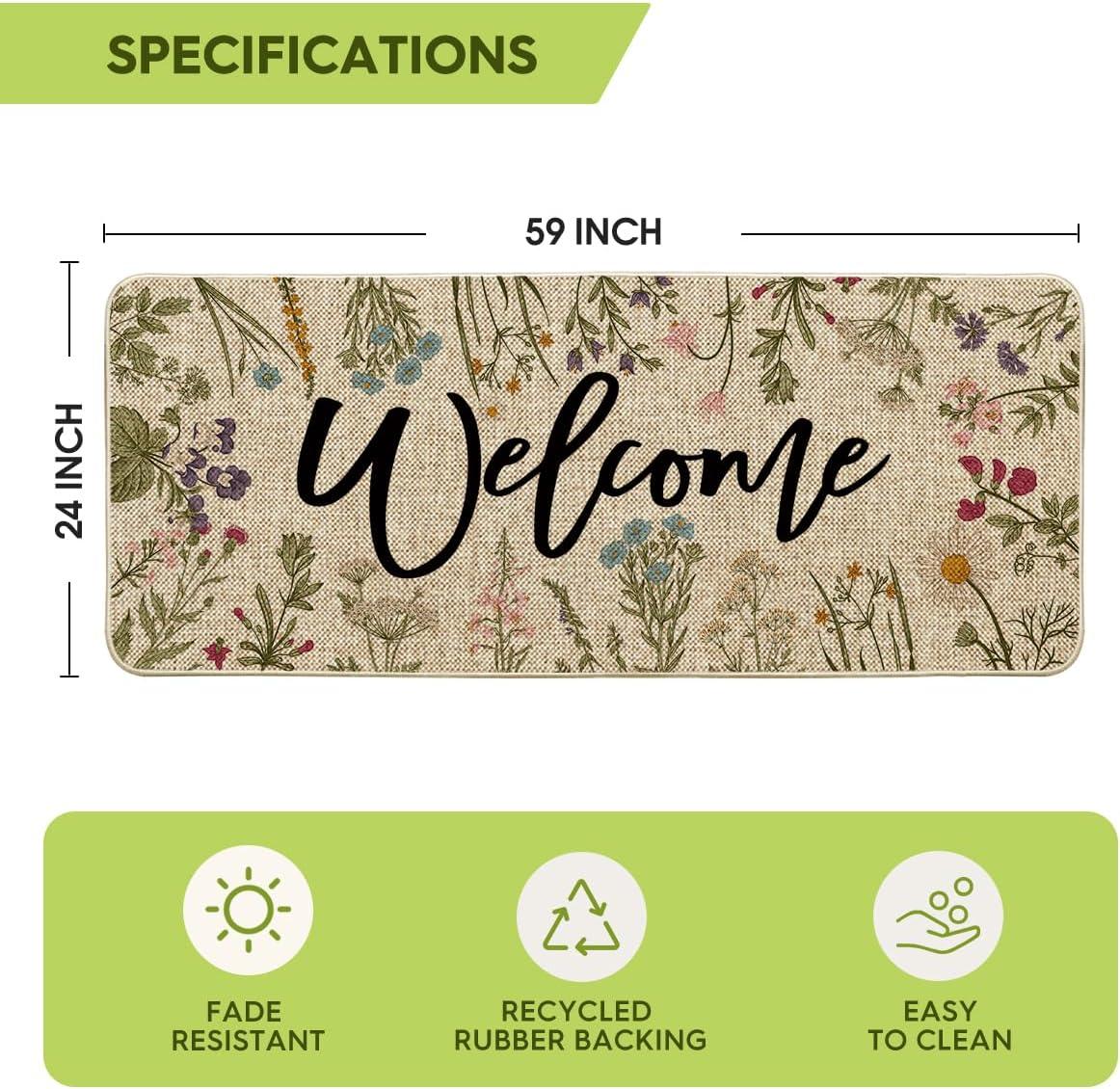 imageArtoid Mode Wild Flowers Welcome Summer Doormat Spring Home Decor LowProfile Switch Rug Door Mat Floor Mat for Indoor Outdoor 17x29 InchBeige