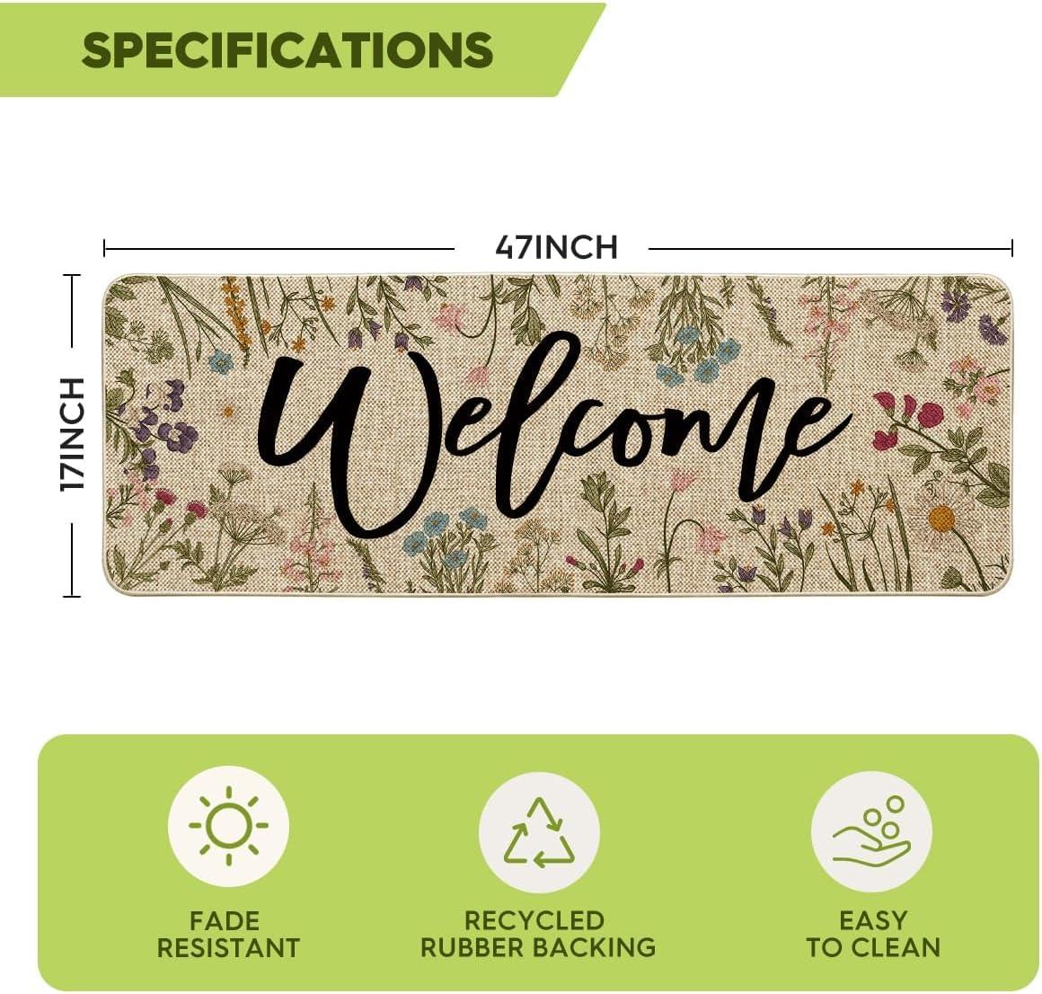 imageArtoid Mode Wild Flowers Welcome Summer Doormat Spring Home Decor LowProfile Switch Rug Door Mat Floor Mat for Indoor Outdoor 17x29 InchBeige