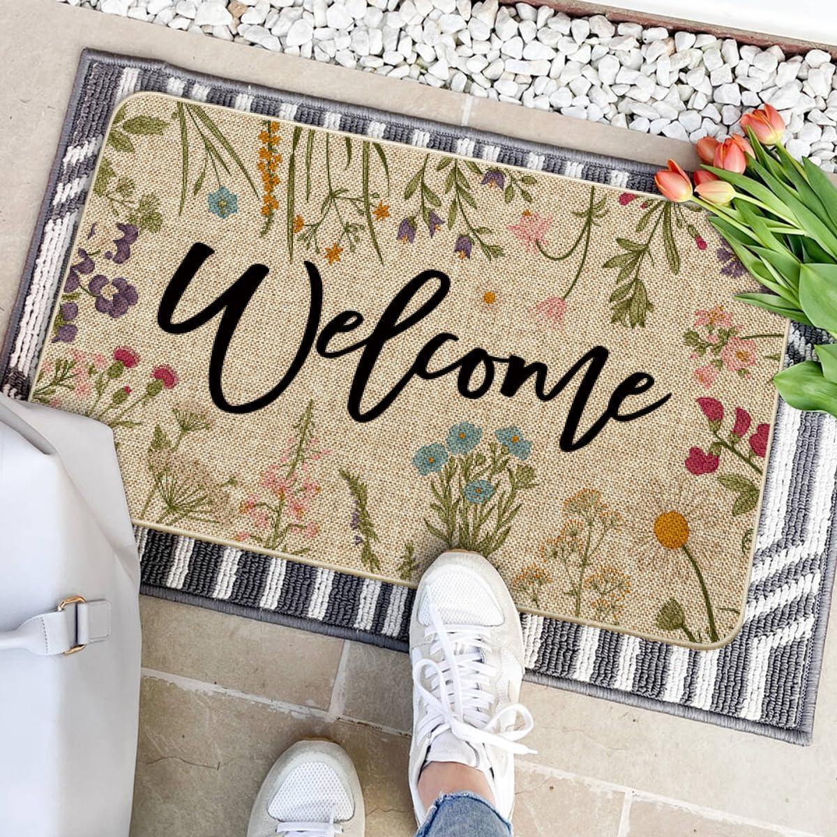 imageArtoid Mode Wild Flowers Welcome Summer Doormat Spring Home Decor LowProfile Switch Rug Door Mat Floor Mat for Indoor Outdoor 17x29 InchBeige